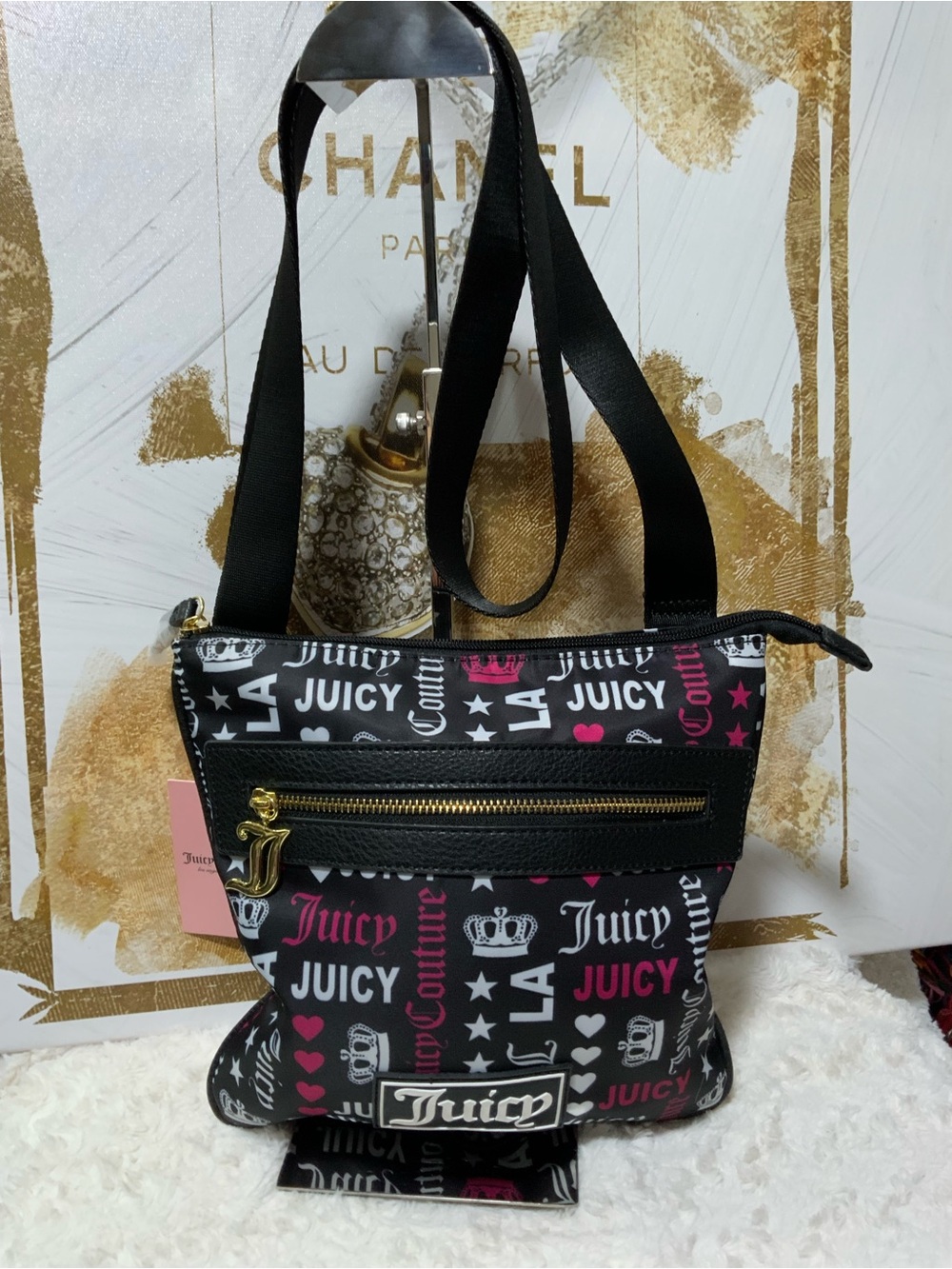 ⭐Juicy Couture Black and Pink Logo Print Crossbody Bag